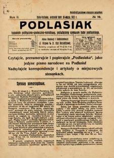 Podlasiak : tygodnik polityczno-społeczno-narodowy, poświęcony sprawom ludu podlaskiego R. 2 (1923) nr 10