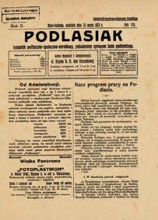 Podlasiak : tygodnik polityczno-społeczno-narodowy, poświęcony sprawom ludu podlaskiego R. 2 (1923) nr 12