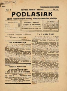 Podlasiak : tygodnik polityczno-społeczno-narodowy, poświęcony sprawom ludu podlaskiego R. 2 (1923)