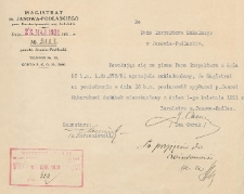 Magistrat miasta Janowa Podlaskiego informuje Inspektorat Szkolnego w Janowie Podlaskim o przyznaniu dodatku mieszkaniowego dla Jana Makaruka od dnia 1 kwietnia 1931 r.