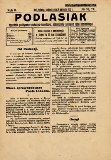 Podlasiak : tygodnik polityczno-społeczno-narodowy, poświęcony sprawom ludu podlaskiego R. 2 (1923) nr 16-17