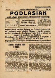 Podlasiak : tygodnik polityczno-społeczno-narodowy, poświęcony sprawom ludu podlaskiego R. 2 (1923) nr 19