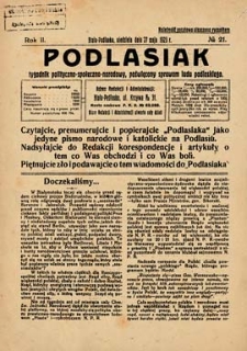 Podlasiak : tygodnik polityczno-społeczno-narodowy, poświęcony sprawom ludu podlaskiego R. 2 (1923) nr 21