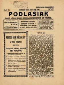 Podlasiak : tygodnik polityczno-społeczno-narodowy, poświęcony sprawom ludu podlaskiego R. 3 (1924) nr 7