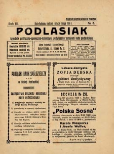 Podlasiak : tygodnik polityczno-społeczno-narodowy, poświęcony sprawom ludu podlaskiego R. 3 (1924) nr 8