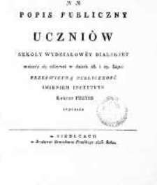 Na Popis Publiczny Uczniów Szkoły Wydziałowéy Bialskiéy odbywać się maiącey 28. i 29. lipca Prześwietną Publiczność Imieniem Instytutu Rektor Preyss Zaprasza