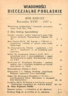 Wiadomości Diecezjalne Podlaskie R. 26 (1957) spis rzeczy