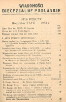 Wiadomości Diecezjalne Podlaskie R. 27 (1958) spis rzeczy