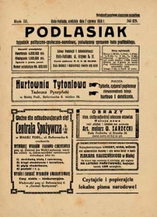 Podlasiak : tygodnik polityczno-społeczno-narodowy, poświęcony sprawom ludu podlaskiego R. 3 (1924) nr 23