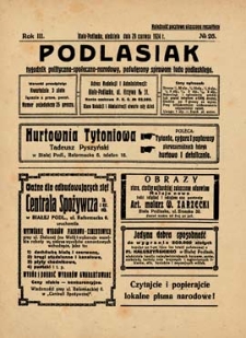 Podlasiak : tygodnik polityczno-społeczno-narodowy, poświęcony sprawom ludu podlaskiego R. 3 (1924) nr 26