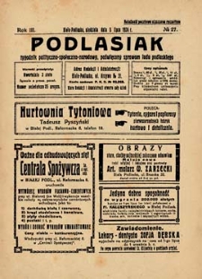 Podlasiak : tygodnik polityczno-społeczno-narodowy, poświęcony sprawom ludu podlaskiego R. 3 (1924) nr 27