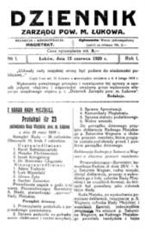Dziennik Zarządu Powiatowego Miasta Łukowa R. 1 (1920) nr 1