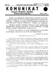 Komunikat Związku Młodzieży Wiejskiej Powiatu Biała Podlaska R. 4 (1933) nr 12