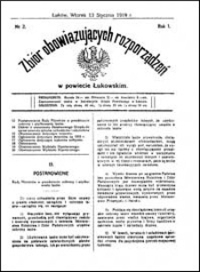 Zbi&oacute;r Obowiązujących Rozporządzeń w Powiecie Łukowskim R. 1 (1919) nr 2