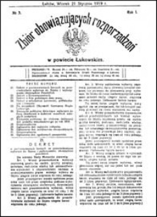 Zbiór Obowiązujących Rozporządzeń w Powiecie Łukowskim R. 1 (1919) nr 3