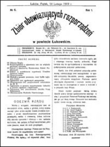 Zbiór Obowiązujących Rozporządzeń w Powiecie Łukowskim R. 1 (1919) nr 6