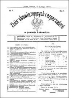 Zbiór Obowiązujących Rozporządzeń w Powiecie Łukowskim R. 1 (1919) nr 7