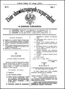 Zbiór Obowiązujących Rozporządzeń w Powiecie Łukowskim R. 1 (1919) nr 8