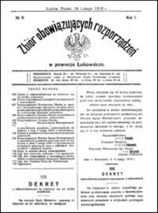 Zbiór Obowiązujących Rozporządzeń w Powiecie Łukowskim R. 1 (1919) nr 9