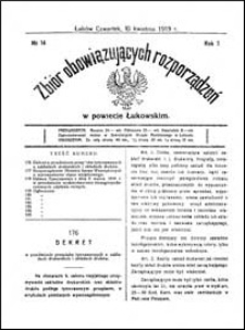 Zbiór Obowiązujących Rozporządzeń w Powiecie Łukowskim R. 1 (1919) nr 14