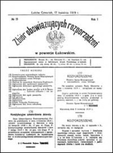 Zbiór Obowiązujących Rozporządzeń w Powiecie Łukowskim R. 1 (1919) nr 15