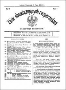 Zbiór Obowiązujących Rozporządzeń w Powiecie Łukowskim R. 1 (1919) nr 16