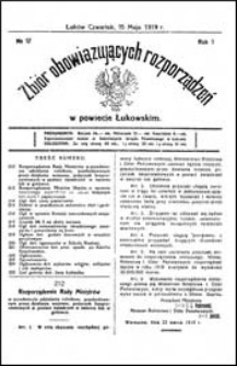 Zbiór Obowiązujących Rozporządzeń w Powiecie Łukowskim R. 1 (1919) nr 17