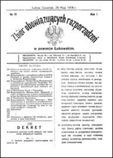 Zbi&oacute;r Obowiązujących Rozporządzeń w Powiecie Łukowskim R. 1 (1919) nr 19