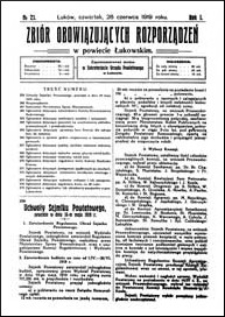 Zbi&oacute;r Obowiązujących Rozporządzeń w Powiecie Łukowskim R. 1 (1919) nr 21