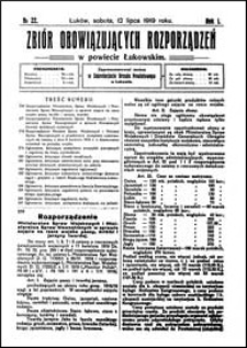 Zbiór Obowiązujących Rozporządzeń w Powiecie Łukowskim R. 1 (1919) nr 22