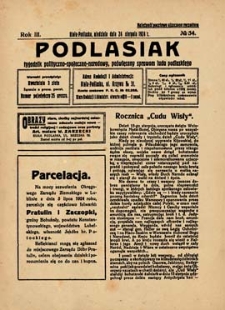 Podlasiak : tygodnik polityczno-społeczno-narodowy, poświęcony sprawom ludu podlaskiego R. 3 (1924) nr 34
