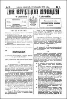 Zbiór Obowiązujących Rozporządzeń w Powiecie Łukowskim R. 1 (1919) nr 37