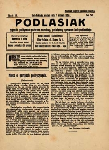 Podlasiak : tygodnik polityczno-społeczno-narodowy, poświęcony sprawom ludu podlaskiego R. 3 (1924) nr 36