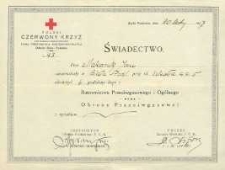 Świadectwo ukończenia kursu z Ratownictwa Przeciwgazowego i Ogólnego oraz Obrony Przeciwgazowej