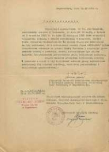Zaświadczenie : [Inc.] Niniejszym poświadczam, że Ob. Jan Makaruk [...] w latach od 1 wrzesnia 1931 r. do 31 sierpnia 1933 r. prowadził bibliotekę szkolna w Komarnie [...]