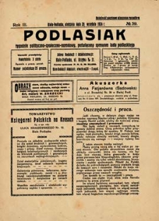 Podlasiak : tygodnik polityczno-społeczno-narodowy, poświęcony sprawom ludu podlaskiego R. 3 (1924) nr 39