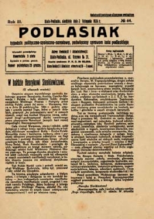 Podlasiak : tygodnik polityczno-społeczno-narodowy, poświęcony sprawom ludu podlaskiego R. 3 (1924) nr 44