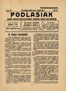 Podlasiak : tygodnik polityczno-społeczno-narodowy, poświęcony sprawom ludu podlaskiego R. 3 (1924) nr 45
