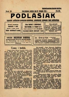 Podlasiak : tygodnik polityczno-społeczno-narodowy, poświęcony sprawom ludu podlaskiego R. 3 (1924) nr 48