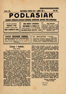 Podlasiak : tygodnik polityczno-społeczno-narodowy, poświęcony sprawom ludu podlaskiego R. 3 (1924) nr 49
