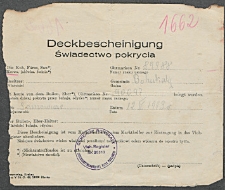 [Druk urzędowy] : Deckbescheinigung = Świadectwo pokrycia