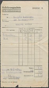 Druk akcydensowy. [Inc.:] Anlieferungsschein für Gartenbauerzeugnisse