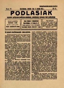 Podlasiak : tygodnik polityczno-społeczno-narodowy, poświęcony sprawom ludu podlaskiego R. 5 (1925) nr 2