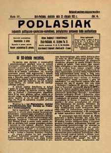 Podlasiak : tygodnik polityczno-społeczno-narodowy, poświęcony sprawom ludu podlaskiego R. 4 (1925) nr 4