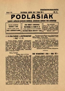 Podlasiak : tygodnik polityczno-społeczno-narodowy, poświęcony sprawom ludu podlaskiego R. 4 (1925) nr 5