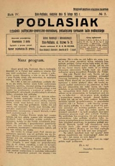 Podlasiak : tygodnik polityczno-społeczno-narodowy, poświęcony sprawom ludu podlaskiego R. 4 (1925) nr 7
