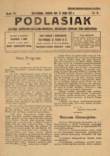 Podlasiak : tygodnik polityczno-społeczno-narodowy, poświęcony sprawom ludu podlaskiego R. 4 (1925) nr 8