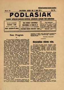 Podlasiak : tygodnik polityczno-społeczno-narodowy, poświęcony sprawom ludu podlaskiego R. 4 (1925) nr 10