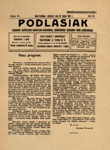Podlasiak : tygodnik polityczno-społeczno-narodowy, poświęcony sprawom ludu podlaskiego R. 4 (1925) nr 13