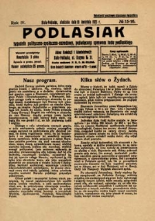 Podlasiak : tygodnik polityczno-społeczno-narodowy, poświęcony sprawom ludu podlaskiego R. 4 (1925) nr 15/16